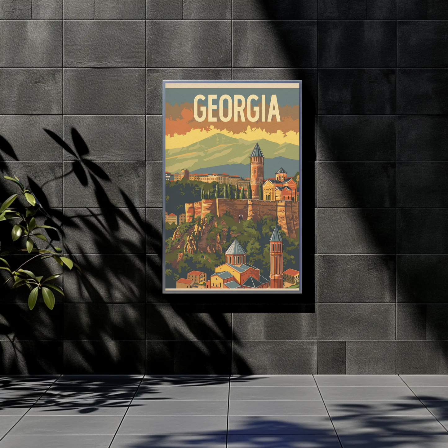 Georgia Caucasus Mountains Old Town Vintage Travel Poster