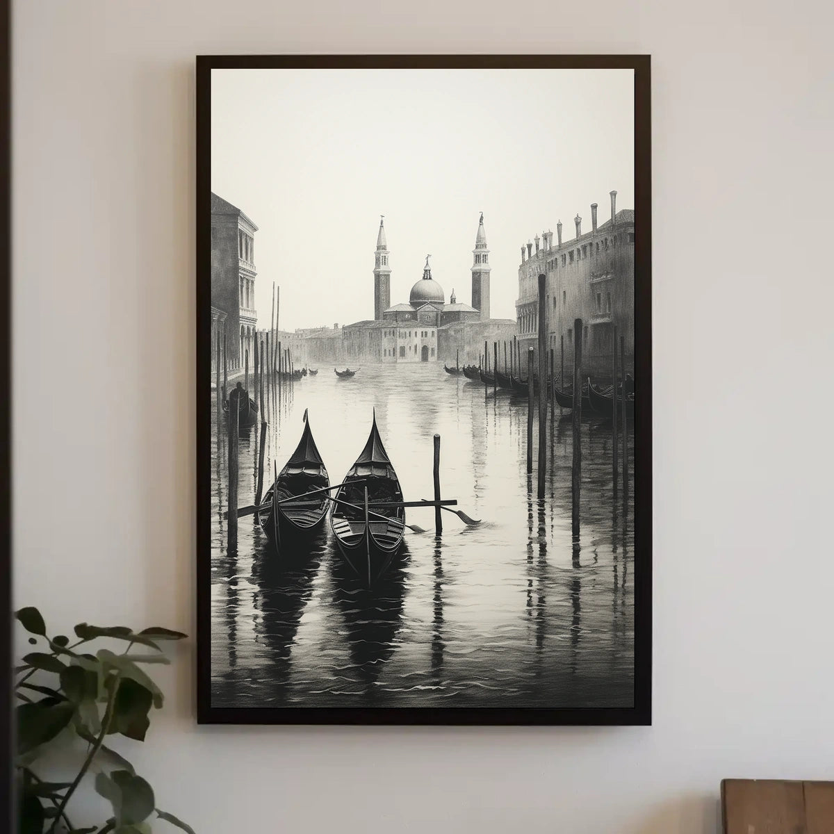 Venice Gondolas Monochrome Scene Urban or Cityscape Poster