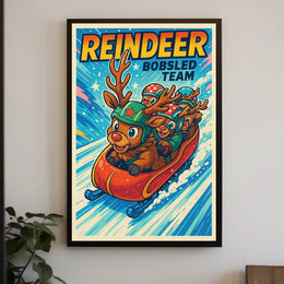 Reindeer Bobsled Team Poster