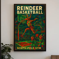 Reindeer Basketball At North Pole Gym Poster