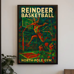 Reindeer Basketball At North Pole Gym Poster