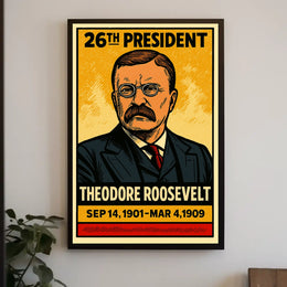 Theodore Roosevelt 26th President of the United States Inked Comic Style Poster