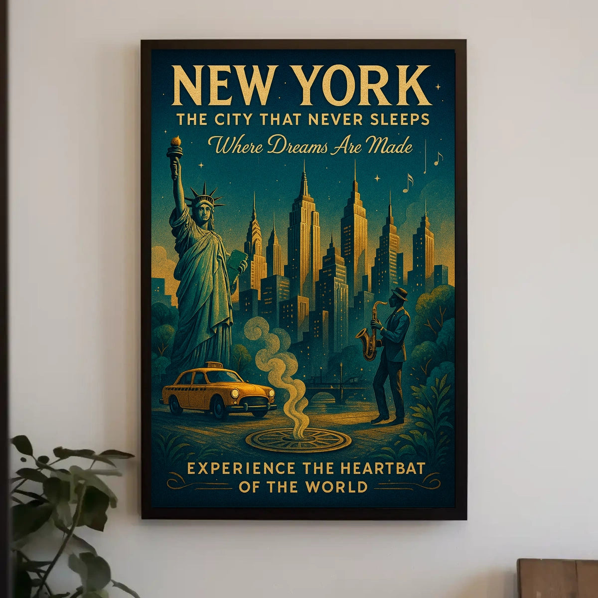 New York Dreams Poster Vintage Urban Cityscape Wall Art