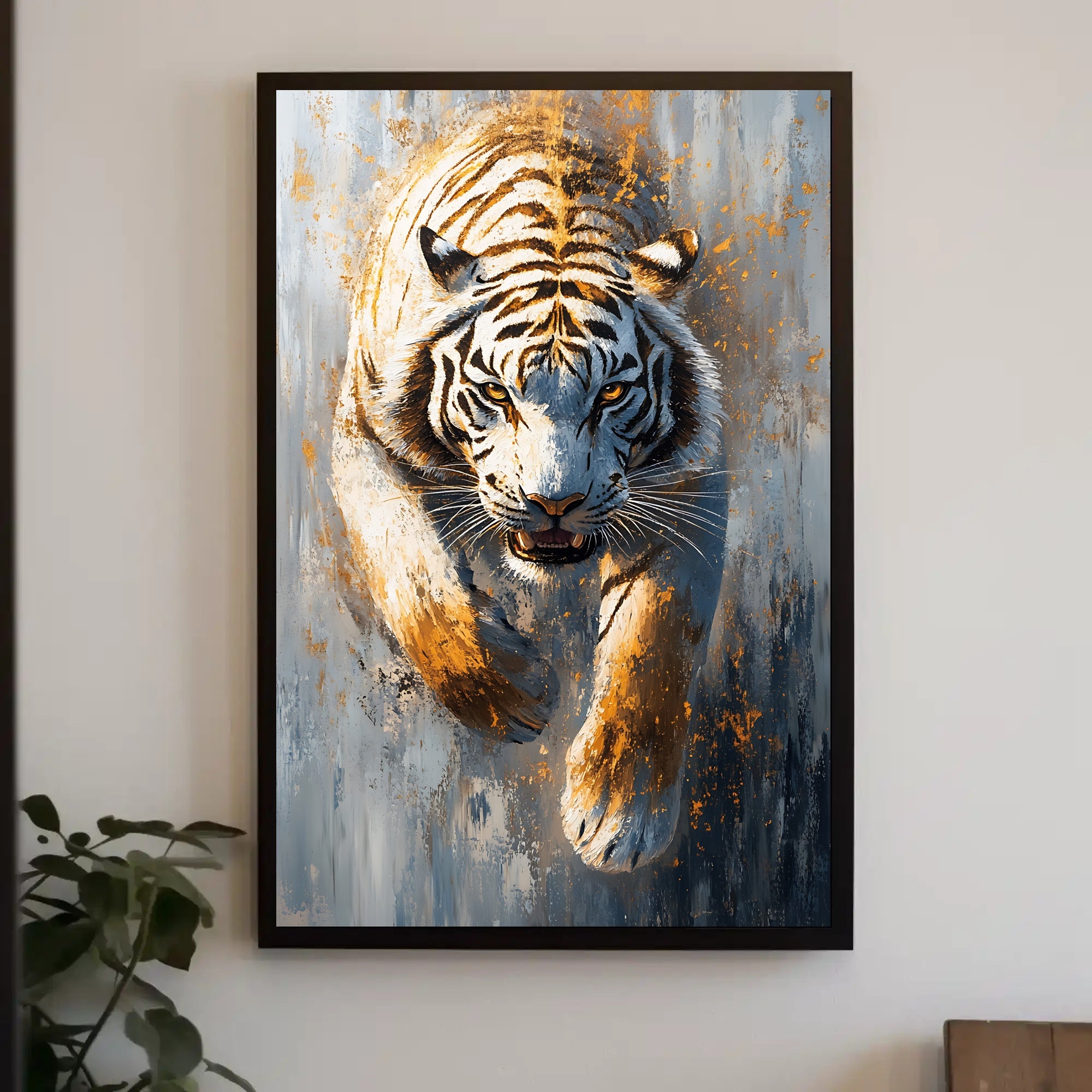White Tiger in Motion, Bold Animal Poster