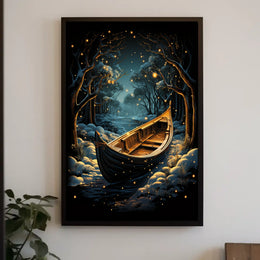 Serene Woodland Fantasy Nighttime Scene Art Poster