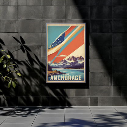 Anchorage Alaska Mountain Lake Vintage Travel Poster