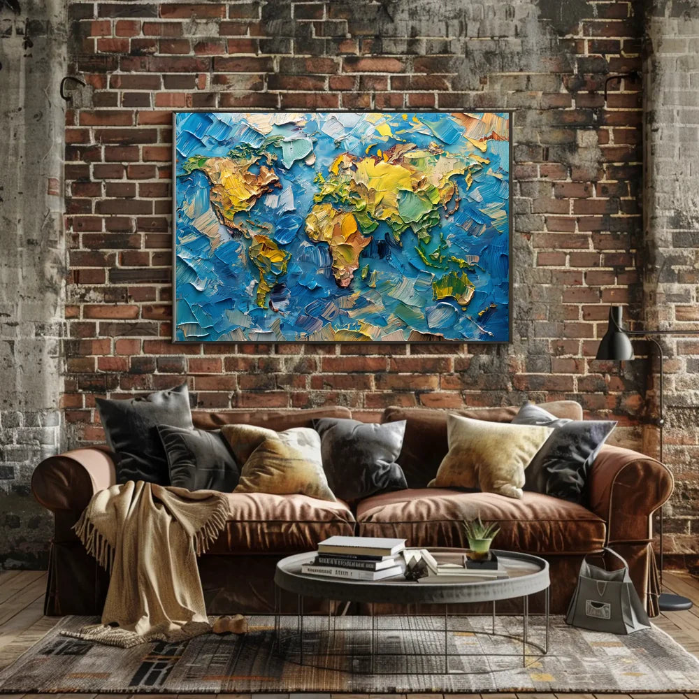 Textured Impressionistic World Map Palette Knife Poster