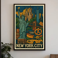 New York City Icons Vibrant Poster Modern Wall Art
