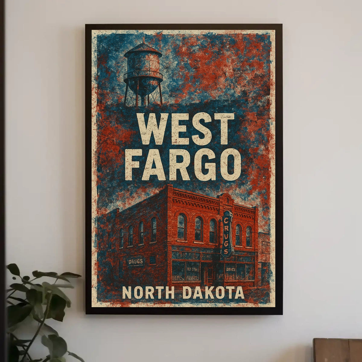West Fargo North Dakota Scenic Vintage Souvenir Poster