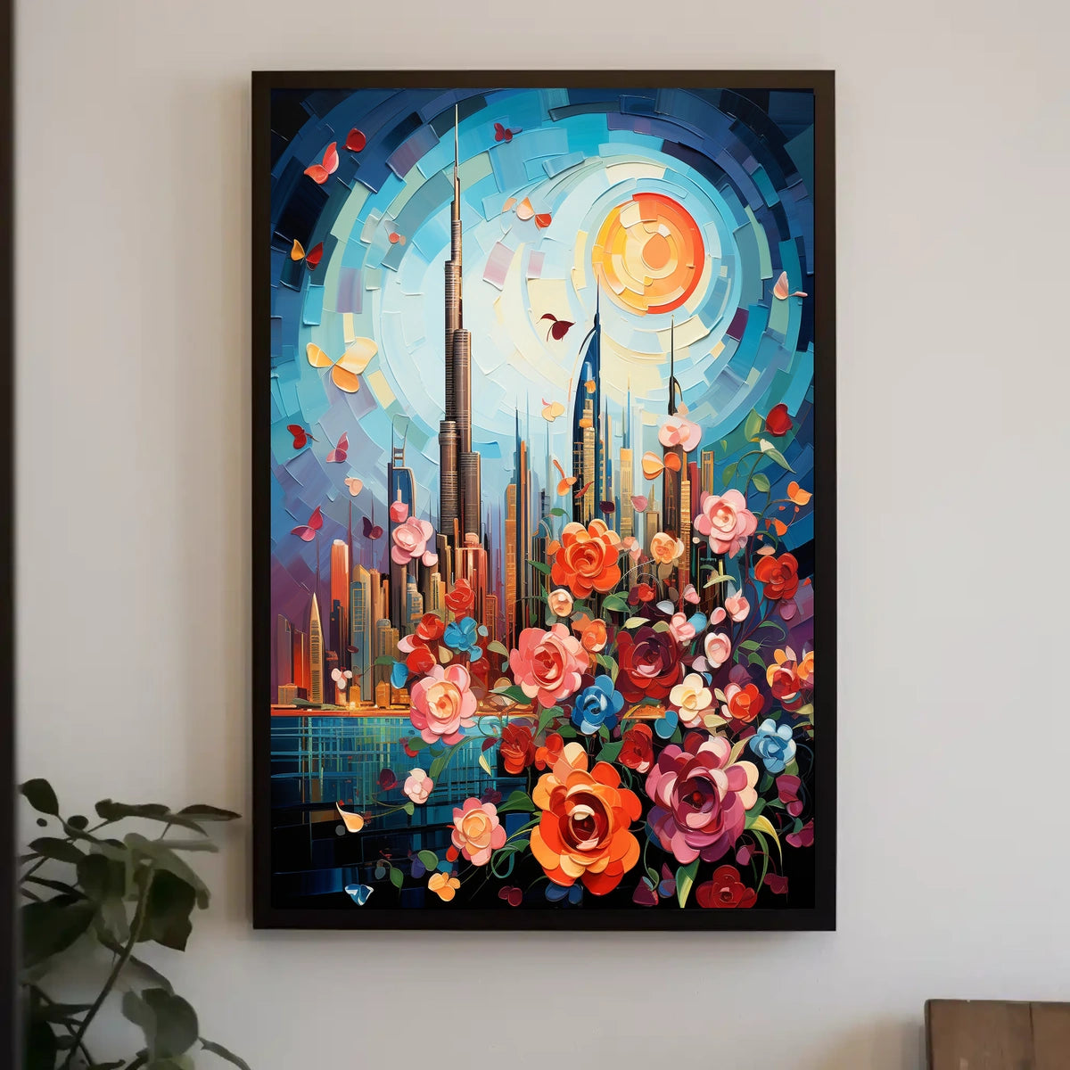 Dubai Skyline with Flowers Celebrates Urban or Cityscape Poster