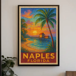 Naples Florida Sunset Poster Wall Art 18x24 Coastal Decor