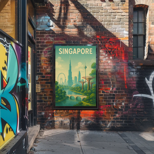 Singapore Skyline Botanical Travel Poster
