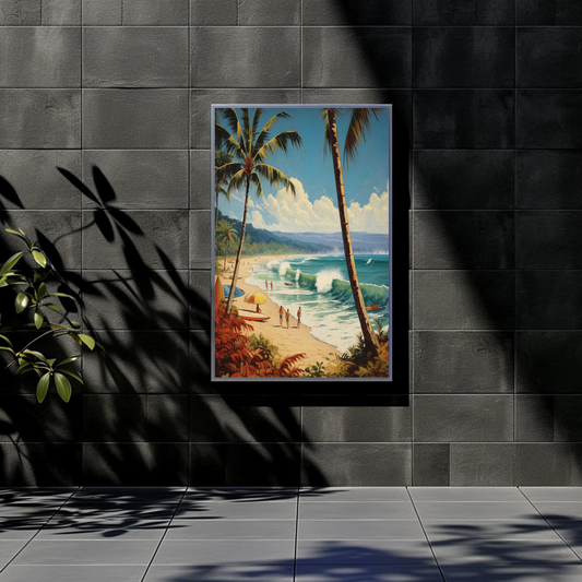 Tropical Surf Beach Day Palm Trees Vintage Travel Poster