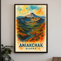 Aniakchak Alaskan Wilderness Adventure Watercolor Poster