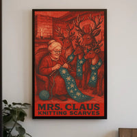 Mrs. Claus Knitting Scarves Poster