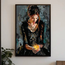 Mystical Gothic Woman with Fiery Object Poster PosterGoat