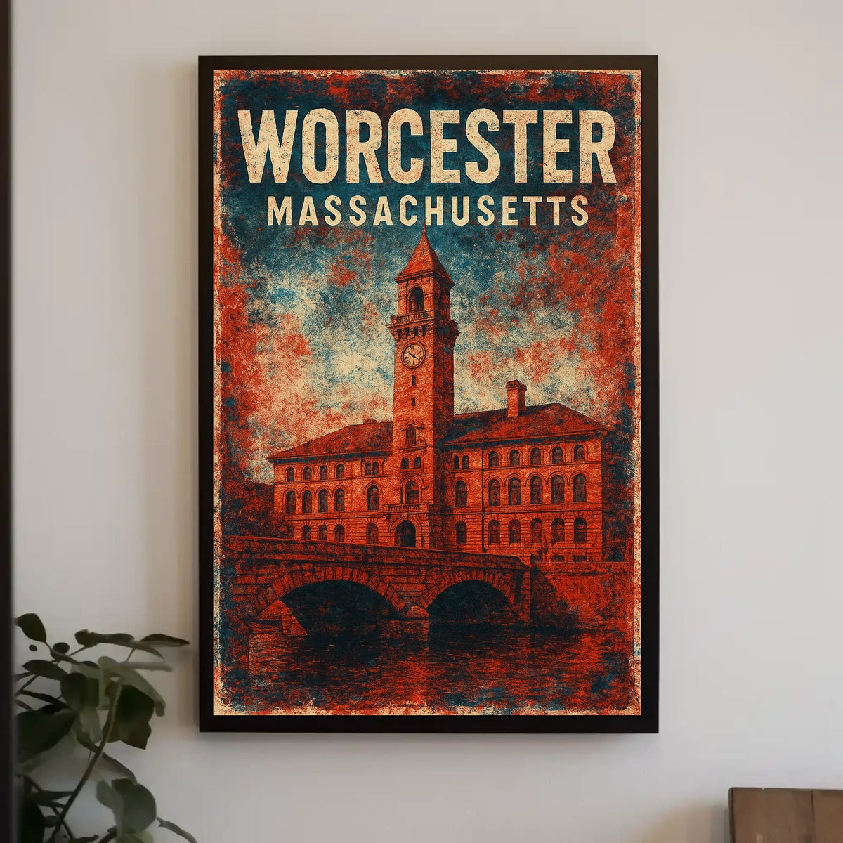 Worcester Clock Tower Collectors Rustic Style Poster