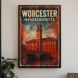 Worcester Clock Tower Collectors Rustic Style Poster