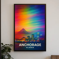 Anchorage Skyline Northern Lights Dreamlike Surreal Poster