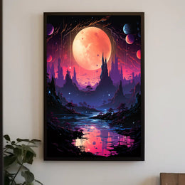 Surreal Cosmic Landscape: Vibrant Alien World Poster