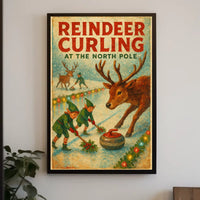 Reindeer Curling at the North Pole Poster