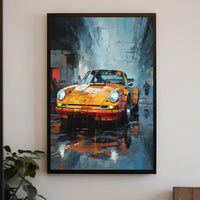Vintage Sports Car on Rainy Street: Artistic Poster