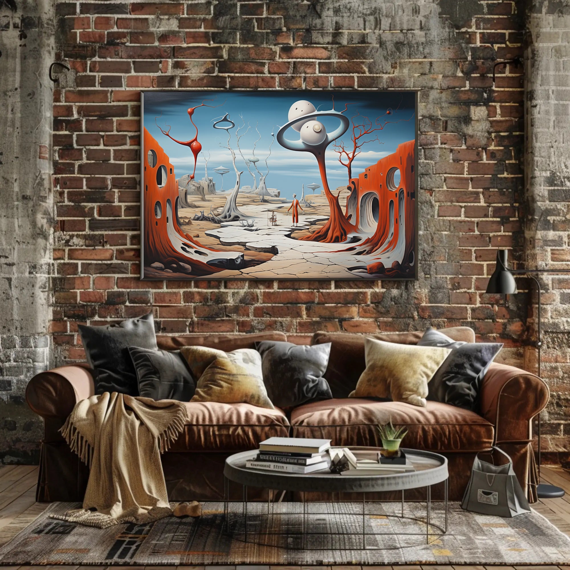 Surreal Alien Landscape with Humanoid Sci-Fi Poster