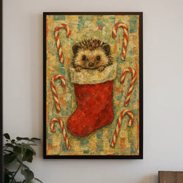 Festive Hedgehog In A Stocking Poster