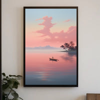 Tranquil Rowboat Scene: Minimalist Nature Inspired Artistic Poster