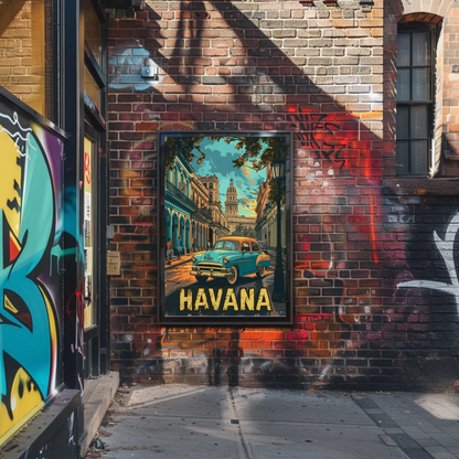 Havana Classic Car Capitol Street Scene Cuba Travel Poster