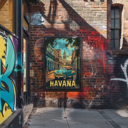 Havana Classic Car Capitol Street Scene Cuba Travel Poster