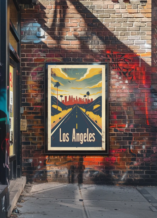 Los Angeles Desert Road City Skyline Sunset Travel Poster