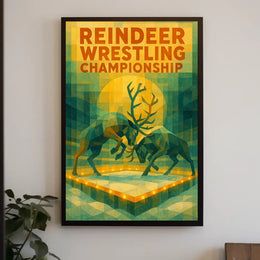 Reindeer Wrestling Championship Vintage Art Poster