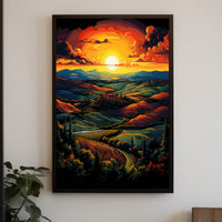 Vibrant Sunset Over Rolling Hills Poster