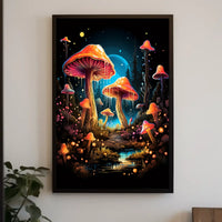 Enchanted Forest Glowing Mushrooms Fantasy Art Poster