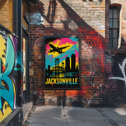 Jacksonville Florida Plane Skyline Bridge Poster Poster
