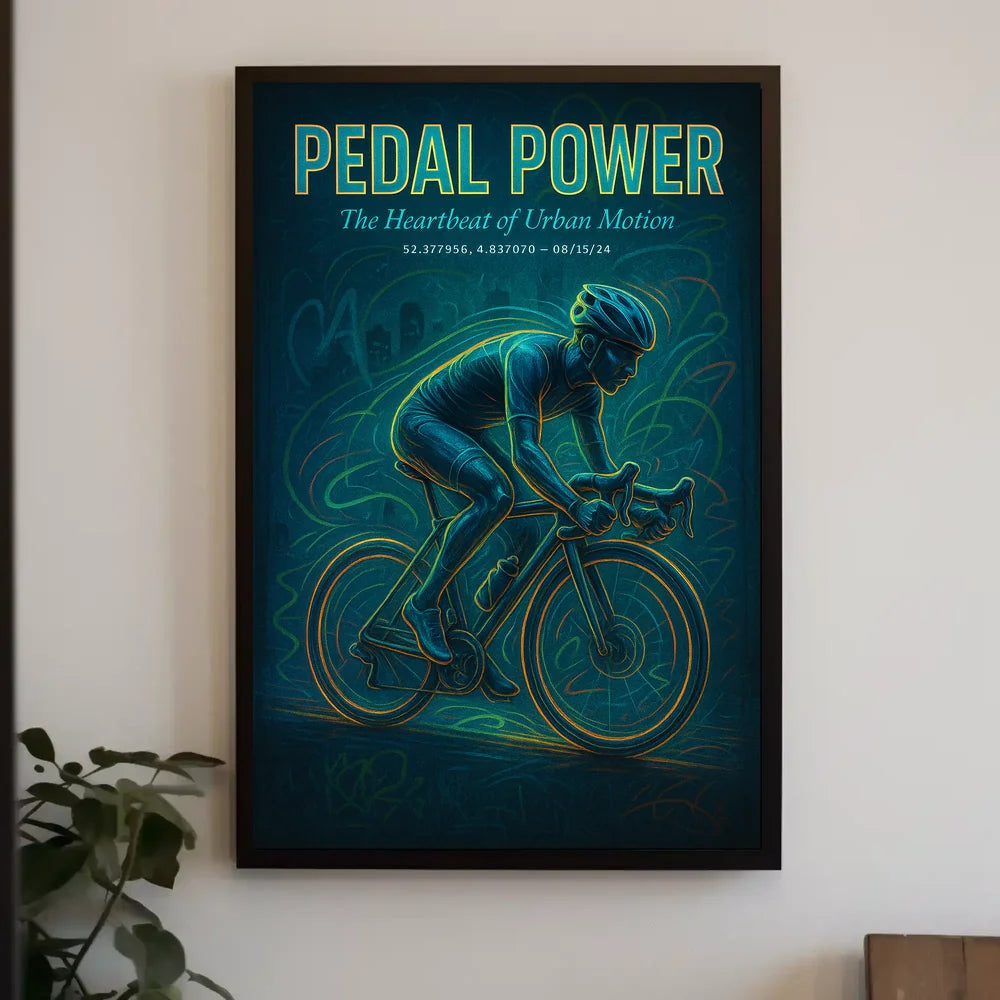 Dynamic Neon Urban Cyclist Art Print - Urban or Cityscape Poster PosterGoat