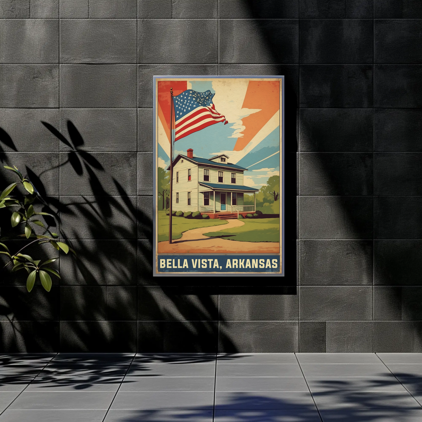 Bella Vista Arkansas Flag Home Vintage Travel Poster