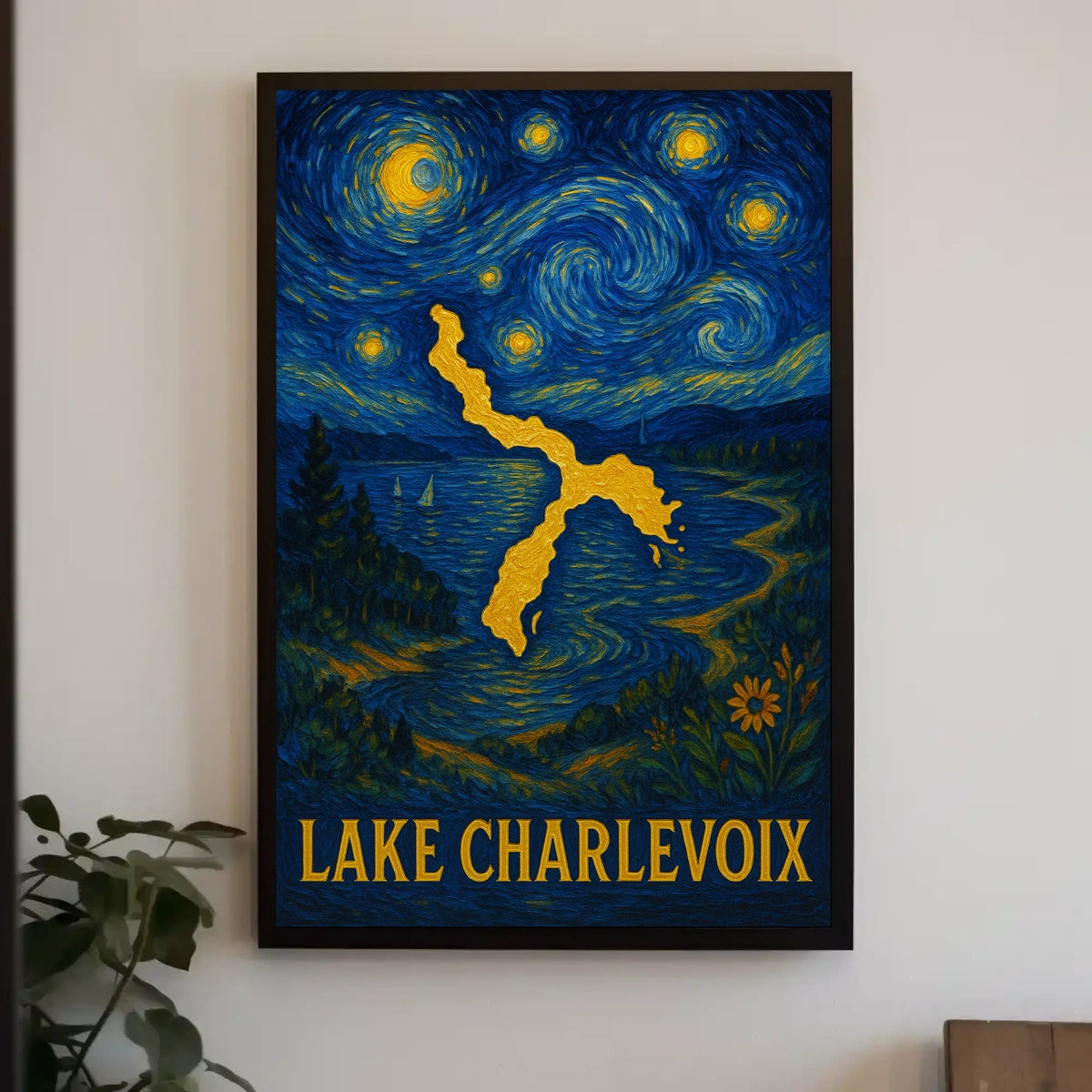 Artistic Lake Charlevoix Poster in Van Gogh Style - Abstract, Artistic, or Pop Culture Poster