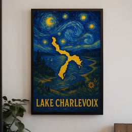 Artistic Lake Charlevoix Poster in Van Gogh Style - Abstract, Artistic, or Pop Culture Poster