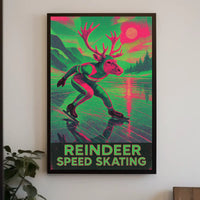 Reindeer Speed Skating Whimsical Winter Art Poster