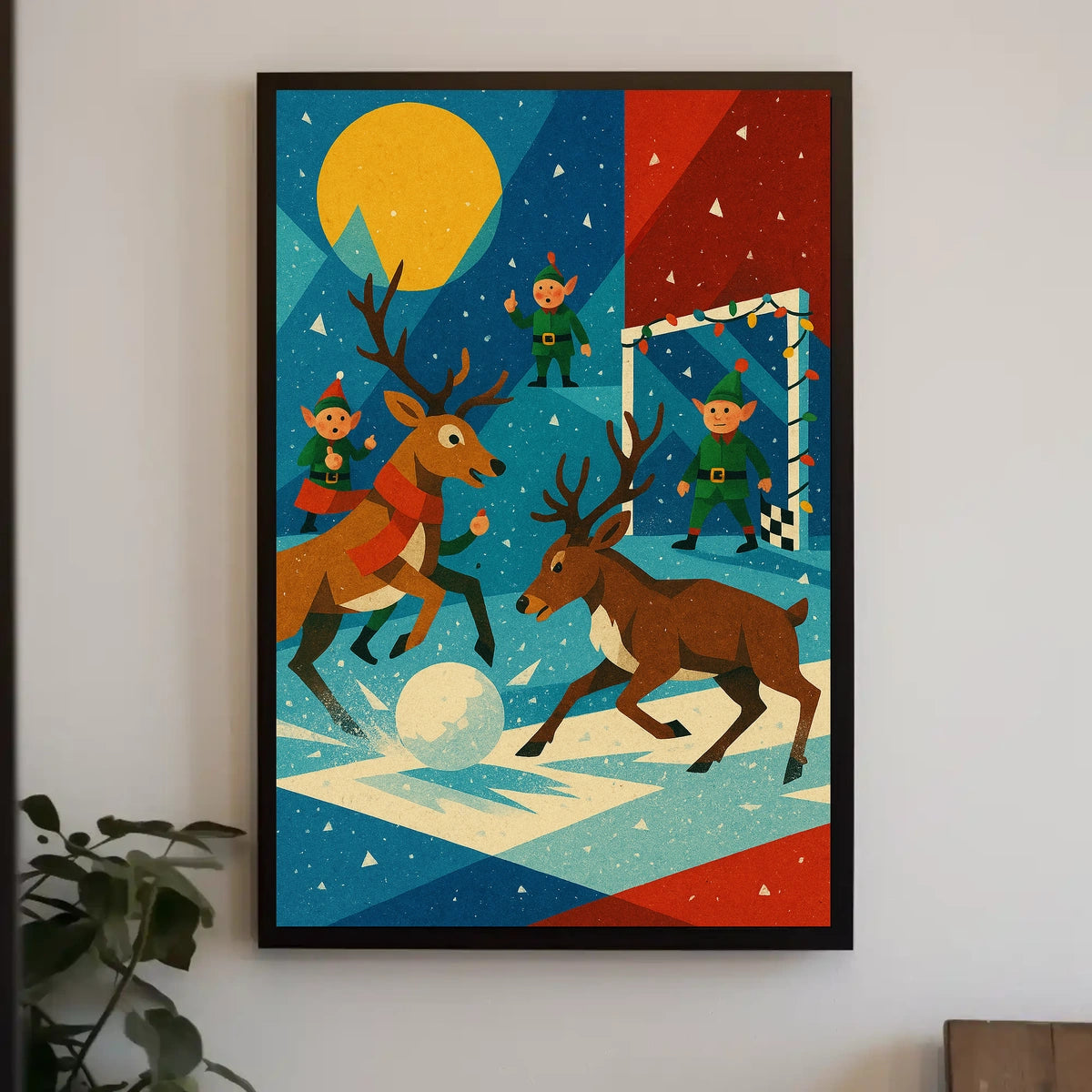Whimsical Reindeer Soccer Christmas Poster Vintage Style