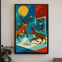 Whimsical Reindeer Soccer Christmas Poster Vintage Style