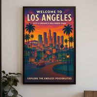 Los Angeles Skyline Retro Travel Poster Art Print