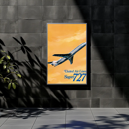 United Airlines Super 727 Vintage Poster