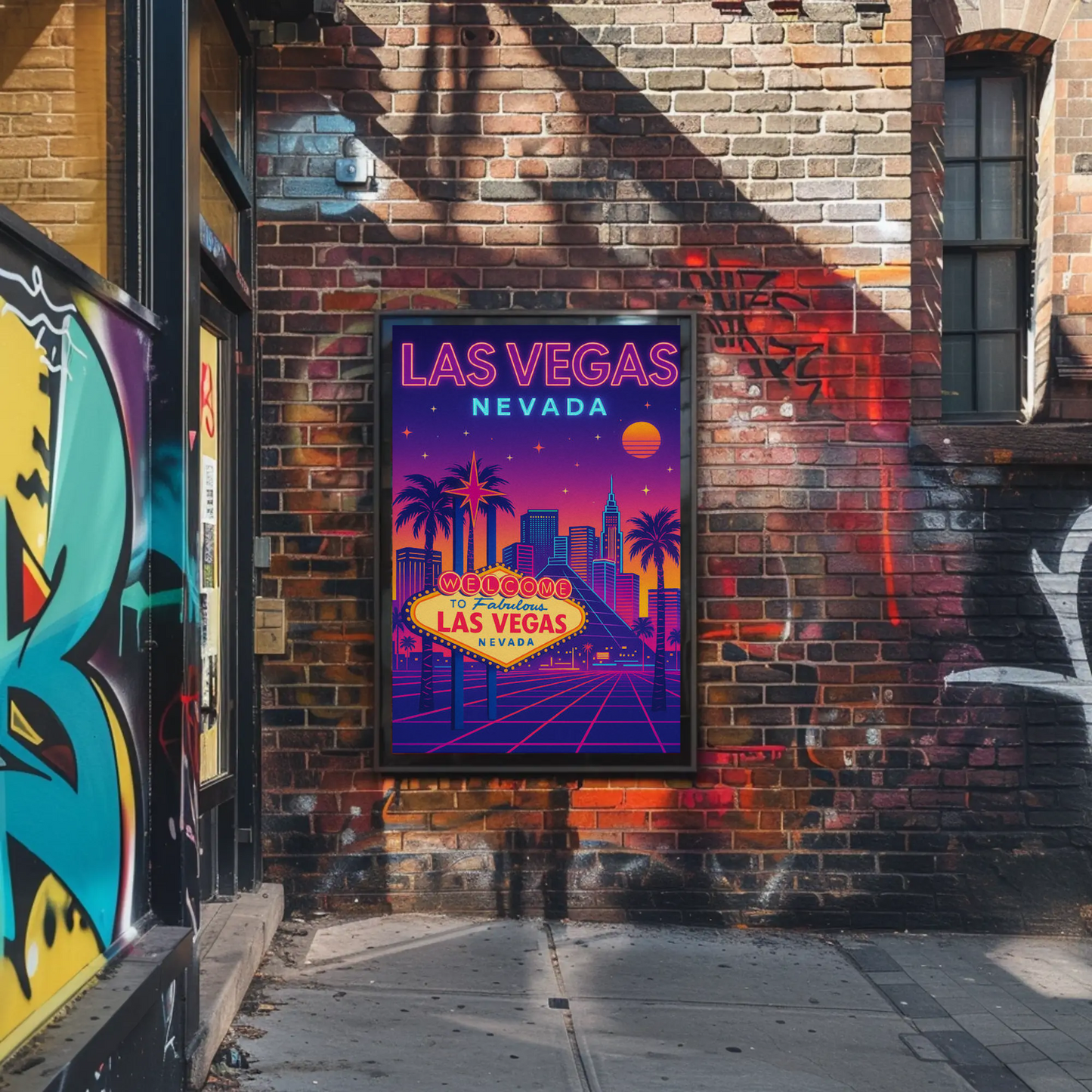Las Vegas Nevada Neon Retro Skyline Poster
