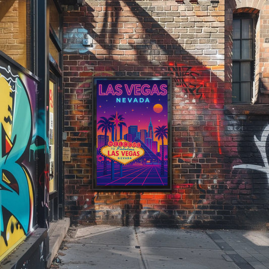 Las Vegas Nevada Neon Retro Skyline Poster