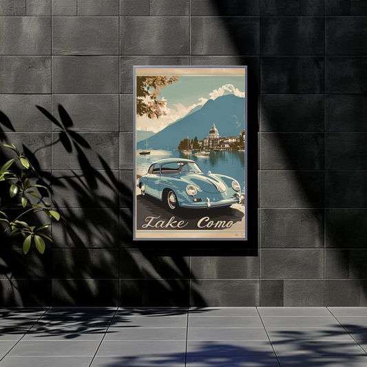 Lake Como Italy Classic Car Vintage Travel Poster