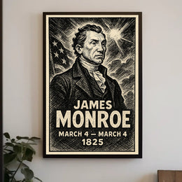 James Monroe 5th President of the United States B & W Comic Sketch Poster