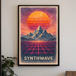 Synthwave Neon Horizon Retro-Futuristic Sci-Fi Poster